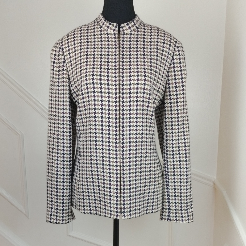 Vintage Anne Klein Wool Blazer size 12 |‎ Dark Academia Plaid Jacket Purple Tan